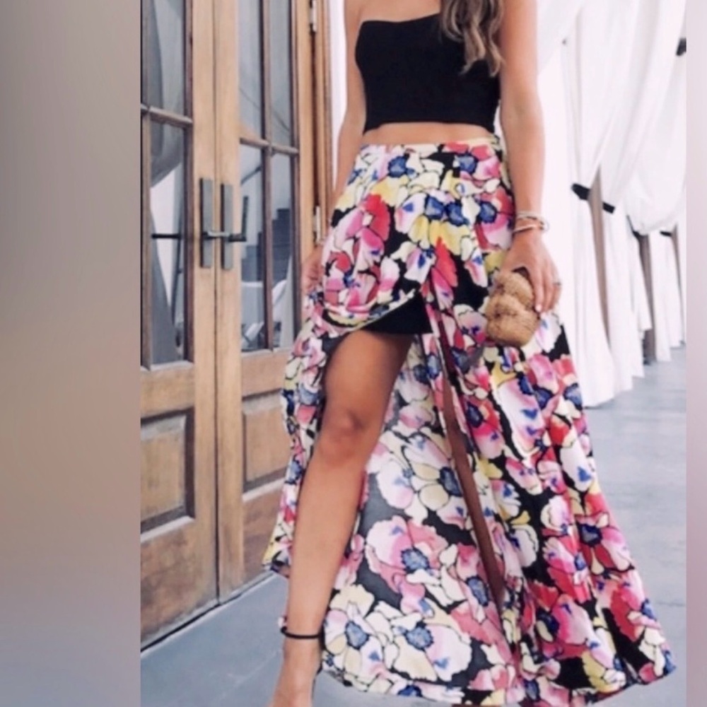 Free People Hot Tropics Floral High Slit Maxi Skirt in Multi Color size 4